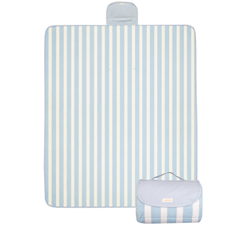 Folded compact play mat with handle and logo detail – toddlekind portable water resistant wander grande play mat mykonos for portability. Alt Img