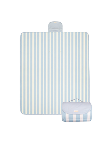 Folded compact play mat with handle and logo detail – toddlekind portable water resistant wander grande play mat mykonos for portability. Alt Img