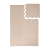 Interlocking foam tiles with one piece removed showing toddlekind baby toddler foam modern designer puzzle play mat haven deco latte.