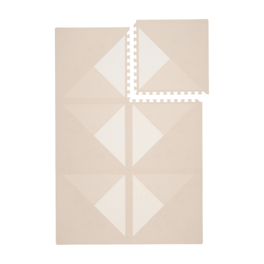 Interlocking neutral tiles with one tile removed from toddlekind baby toddler foam modern designer puzzle play mat haven kyte mocha.