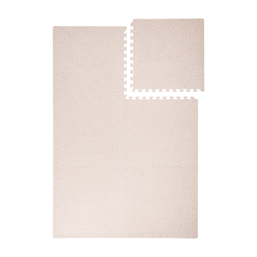 Interlocking neutral tiles with one tile removed from toddlekind baby toddler foam modern designer puzzle play mat haven wild dune.