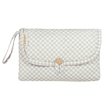 Closed toddlekind baby portable changing clutch mini maven check oat with strap for easy carrying and travel.