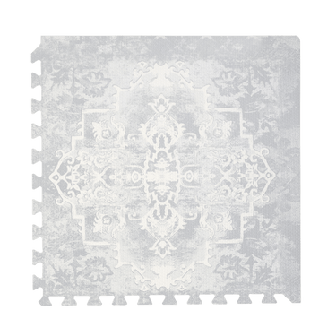 Single foam puzzle tile with ornate vintage-inspired pattern detail, highlighting texture and edge design of the toddlekind baby toddler foam modern designer puzzle play mat haven parisa pearl blue.
Alt Img
