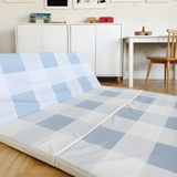 Folded and extended view of toddlekind baby toddler foldable foam cushioned tumble play mat arden tide in modern home.