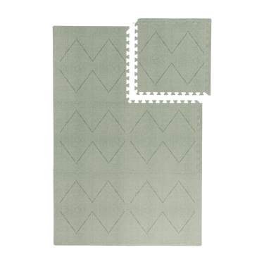 Interlocking tile layout with one piece removed showing the toddlekind baby toddler foam modern designer puzzle play mat haven tulum agave.