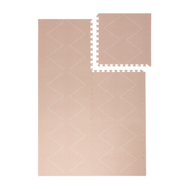 Interlocking tile layout with one piece removed showing the toddlekind baby toddler foam modern designer puzzle play mat haven tulum Peony.
