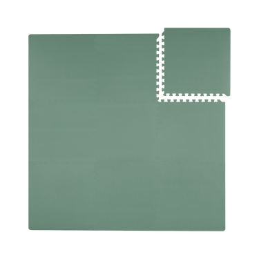Flat lay of interlocking tiles displayed from toddlekind baby toddler foam modern puzzle play mat classic moss.
