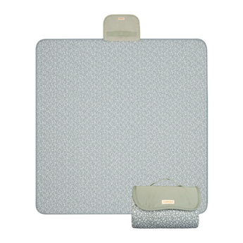 Flat lay of reversible play mat with sage green tone underside – toddlekind portable water resistant wander classic play mat btoanical sage showcasing flat and folded design.  Alt Img