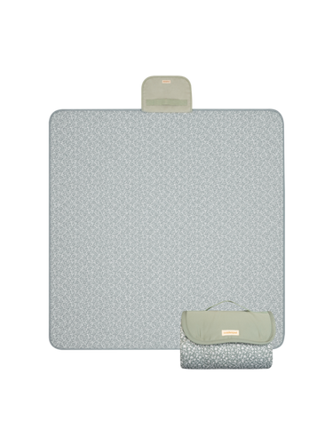 Flat lay of reversible play mat with sage green tone underside – toddlekind portable water resistant wander classic play mat btoanical sage showcasing flat and folded design.  Alt Img