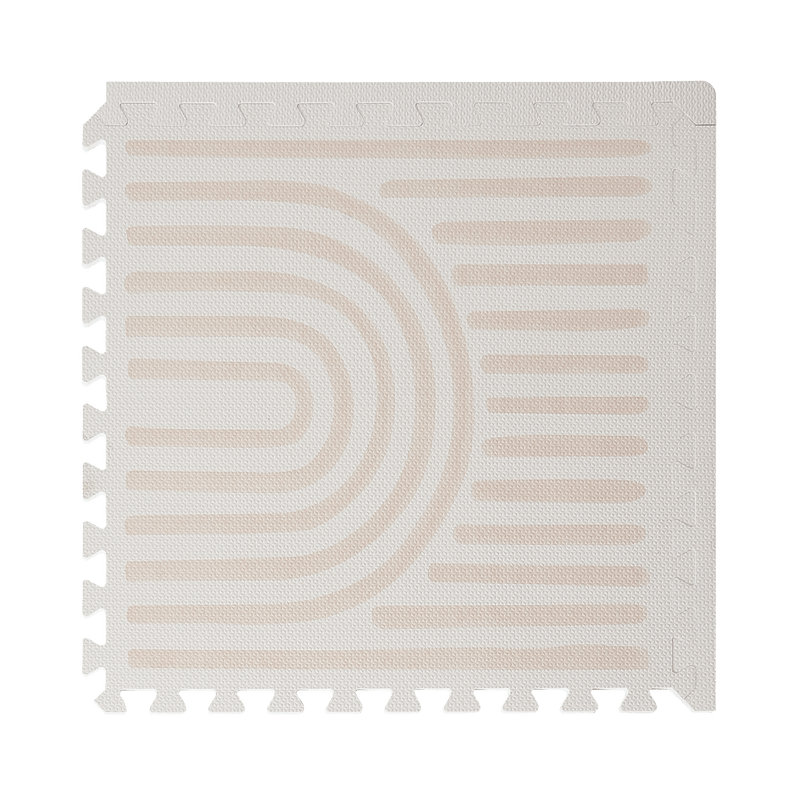 Close-up of a single textured tile with curved linear pattern from the toddlekind baby toddler foam modern designer puzzle play mat haven linear linen. Alt Img
