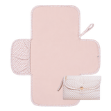 Closed and open view of toddlekind baby portable changing clutch mini maven check powder with strap for easy carrying and travel, highlighting functionality Alt Img