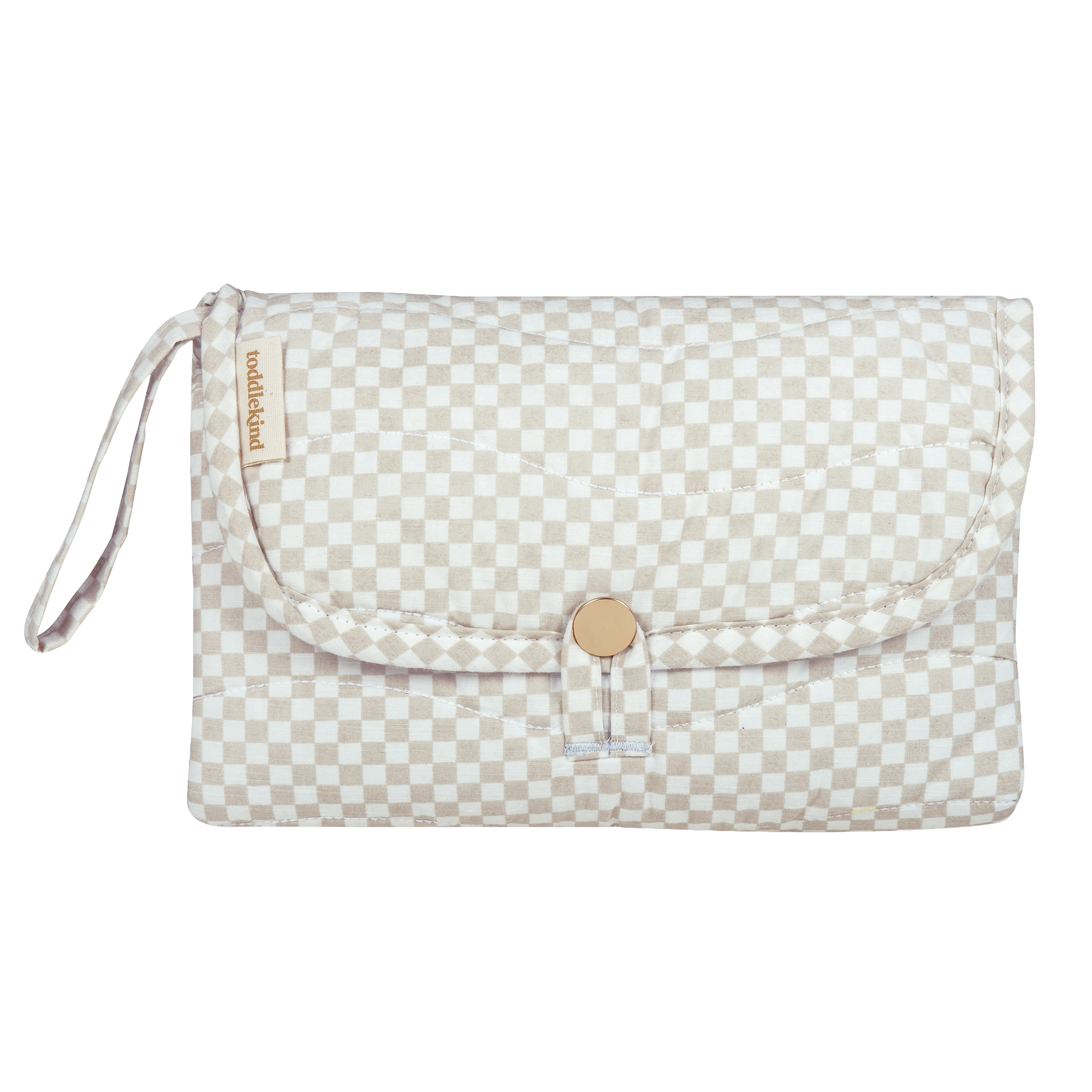 Closed toddlekind baby portable changing clutch mini maven check oat with strap for easy carrying and travel.