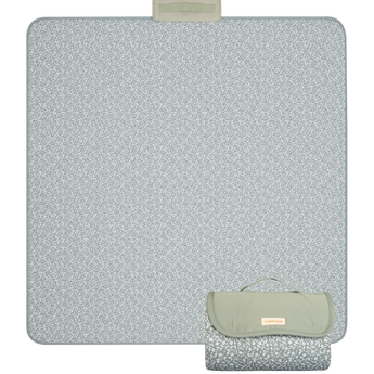 Flat lay of reversible play mat with sage green tone underside – toddlekind portable water resistant wander classic play mat btoanical sage showcasing flat and folded design.  Alt Img