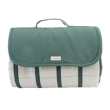 Folded striped play mat with green cover and handle detail – toddlekind portable water resistant wander grande play mat forest for compact storage Alt Img