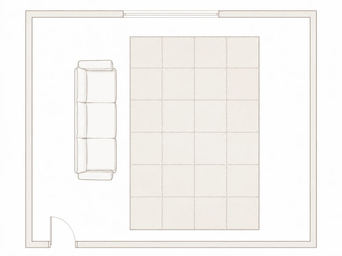 8 by 12 ft mat floor plan with a sofa and rug