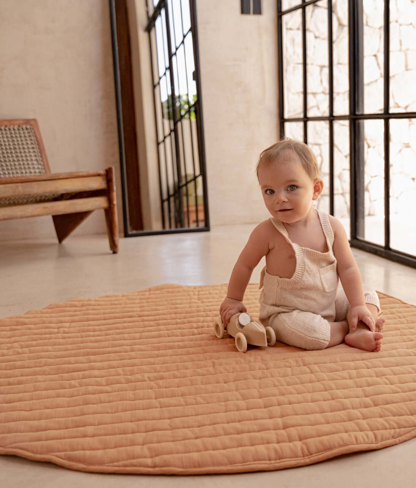 Quilted Cotton Reversible Playmats | Stripes - Camel