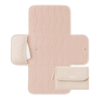 Open and folded view of toddlekind baby portable changing clutch mini maven blush showing functional portable design. Alt Img
