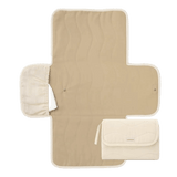 Open and folded view of toddlekind baby portable changing clutch mini maven tofu showing portable changing design. Alt Img
