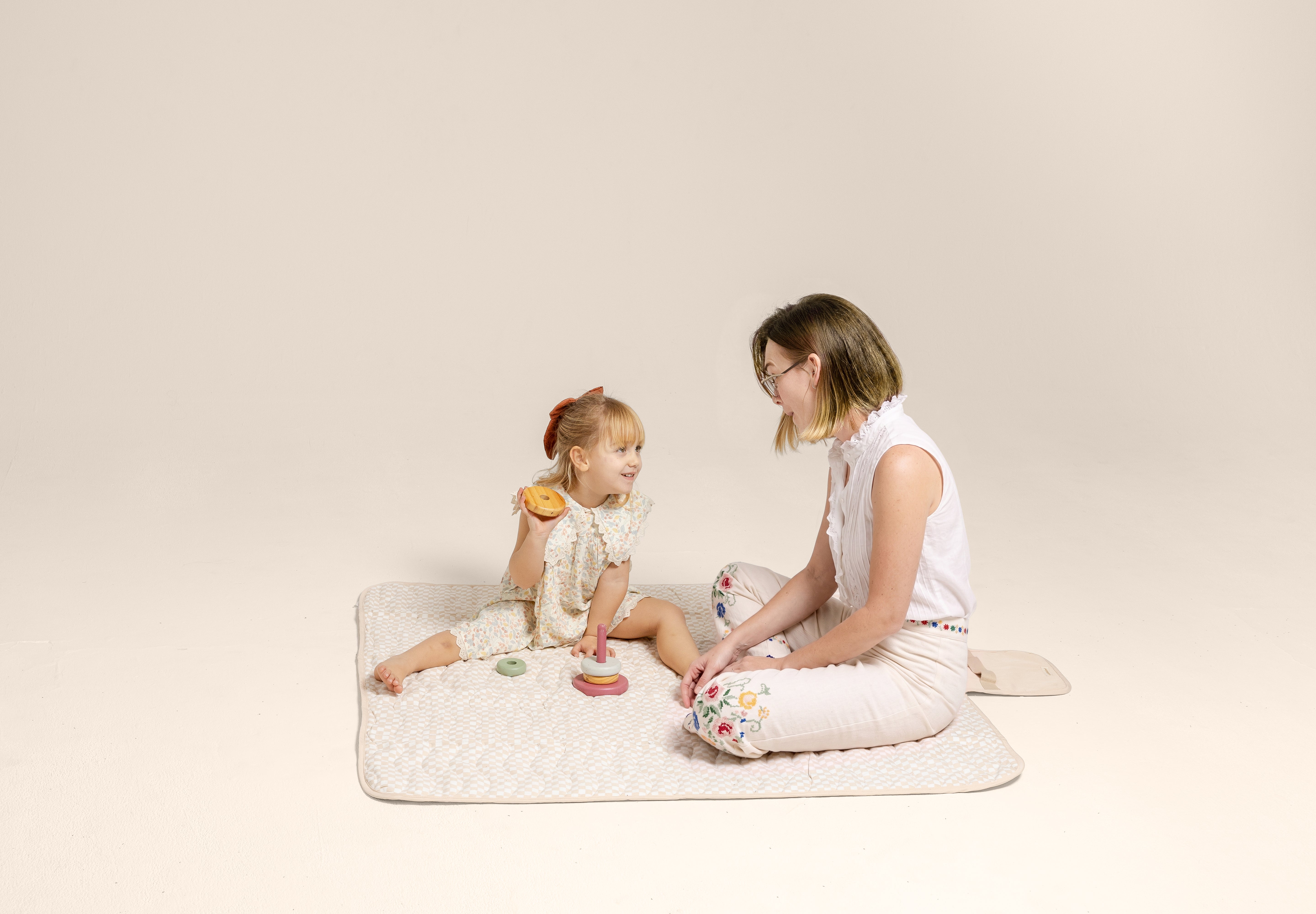Portable Wander Classic Playmat | Check, Powder | Toddlekind