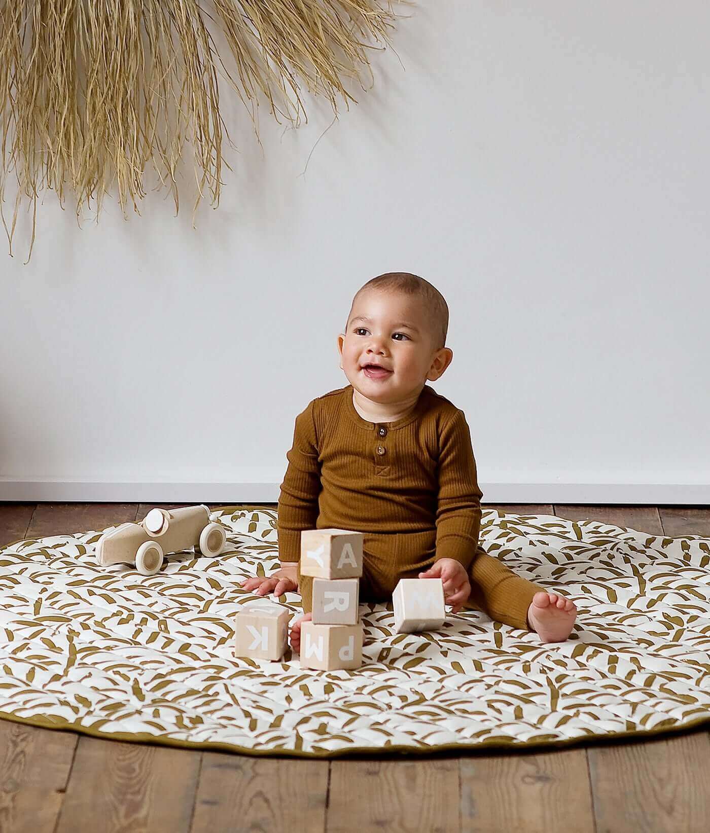 Quilted Cotton Reversible Playmats | Leaves - Sand Castle