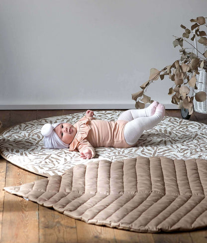Quilted Cotton Reversible Playmats | Leaves - Tan